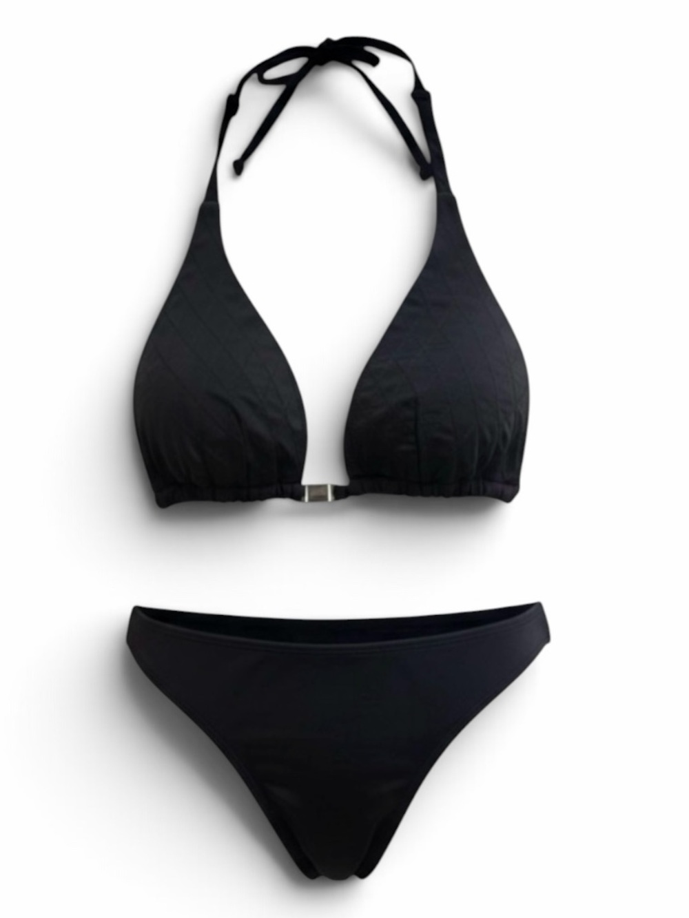 Express Black Diamond Stitch Triangle Bikini Top and Hipster Bottoms Size Large